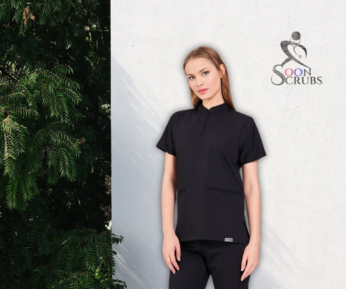 Likrali Viskon Flex Fly Siyah Üniforma Üst