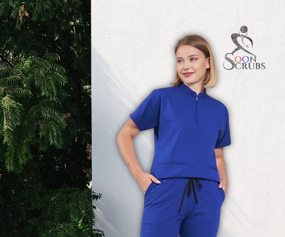 Likrali Viskon Flex Fly Saks Mavi Üniforma Üst