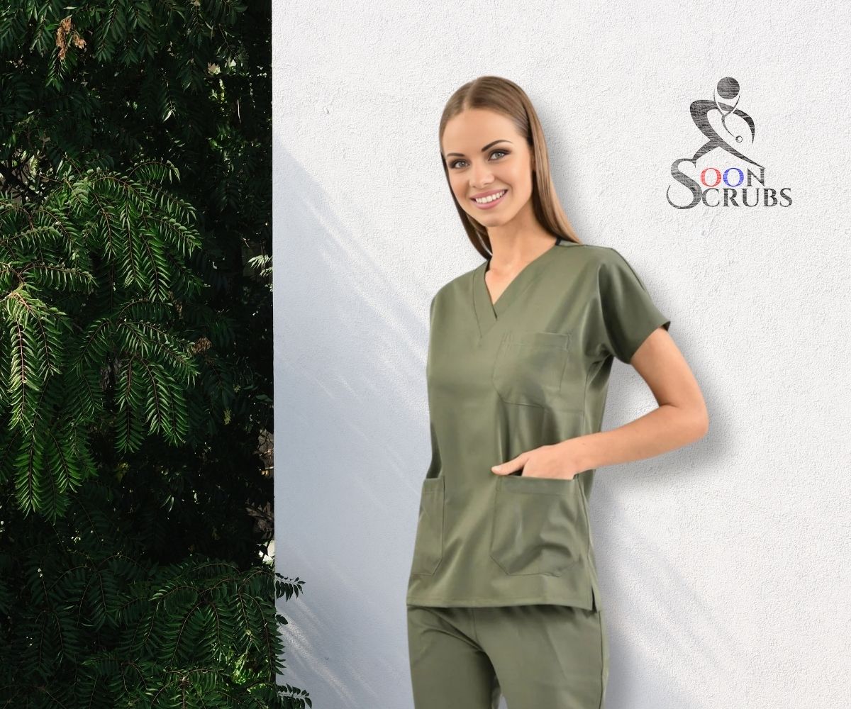 Likralı Viskon FLEX Yarasa Kol Haki Üniforma Tek Üst