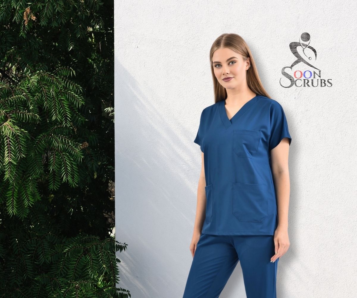 Likralı Viskon FLEX Yarasa Kol Indigo Mavi Üniforma Tek Üst