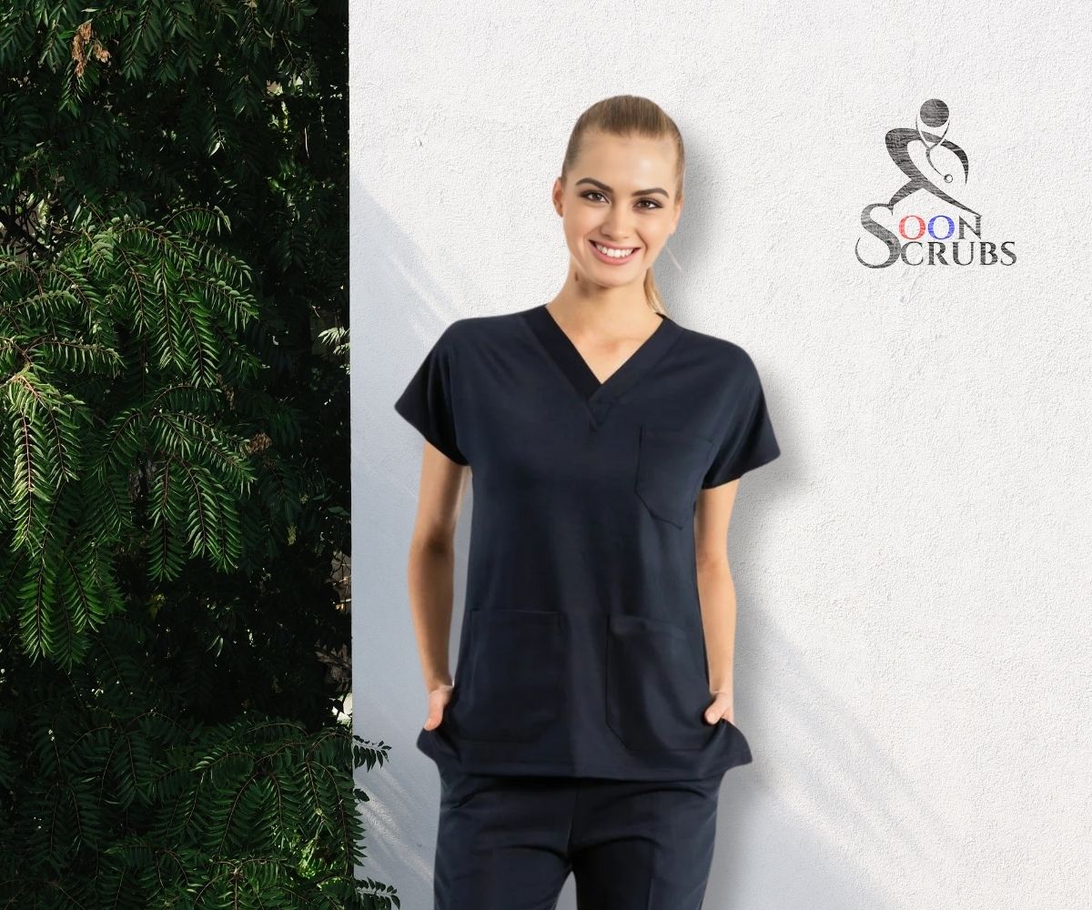 Likralı Viskon FLEX Yarasa Kol Lacivert Üniforma Tek Üst