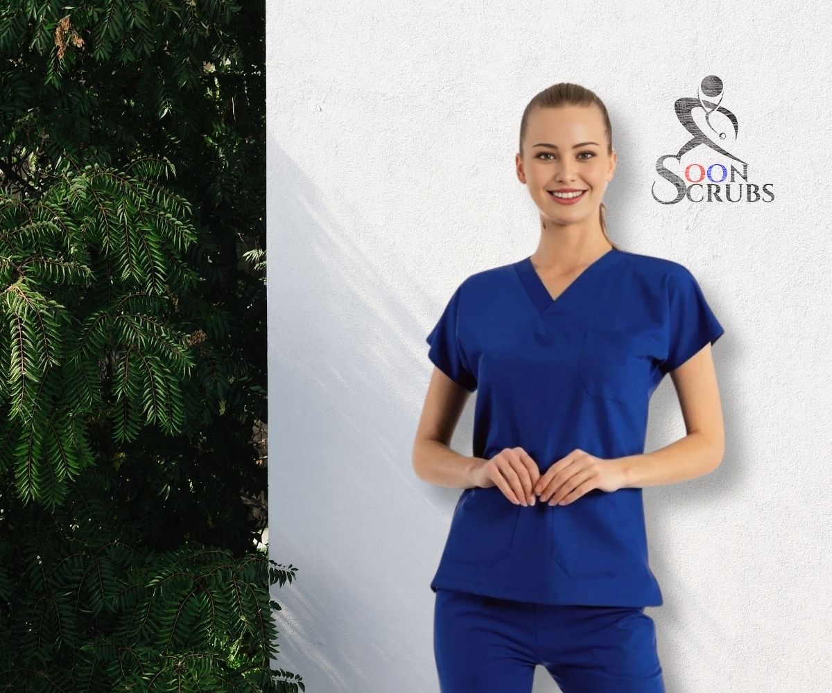 Likralı Viskon FLEX Yarasa Kol Saks Mavi Üniforma Tek Üst