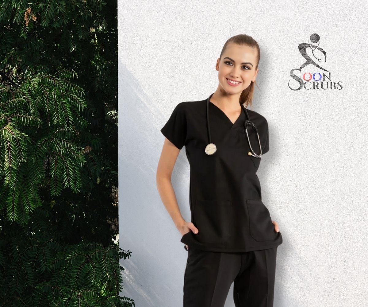 Likralı Viskon FLEX Yarasa Kol Siyah Üniforma Tek Üst