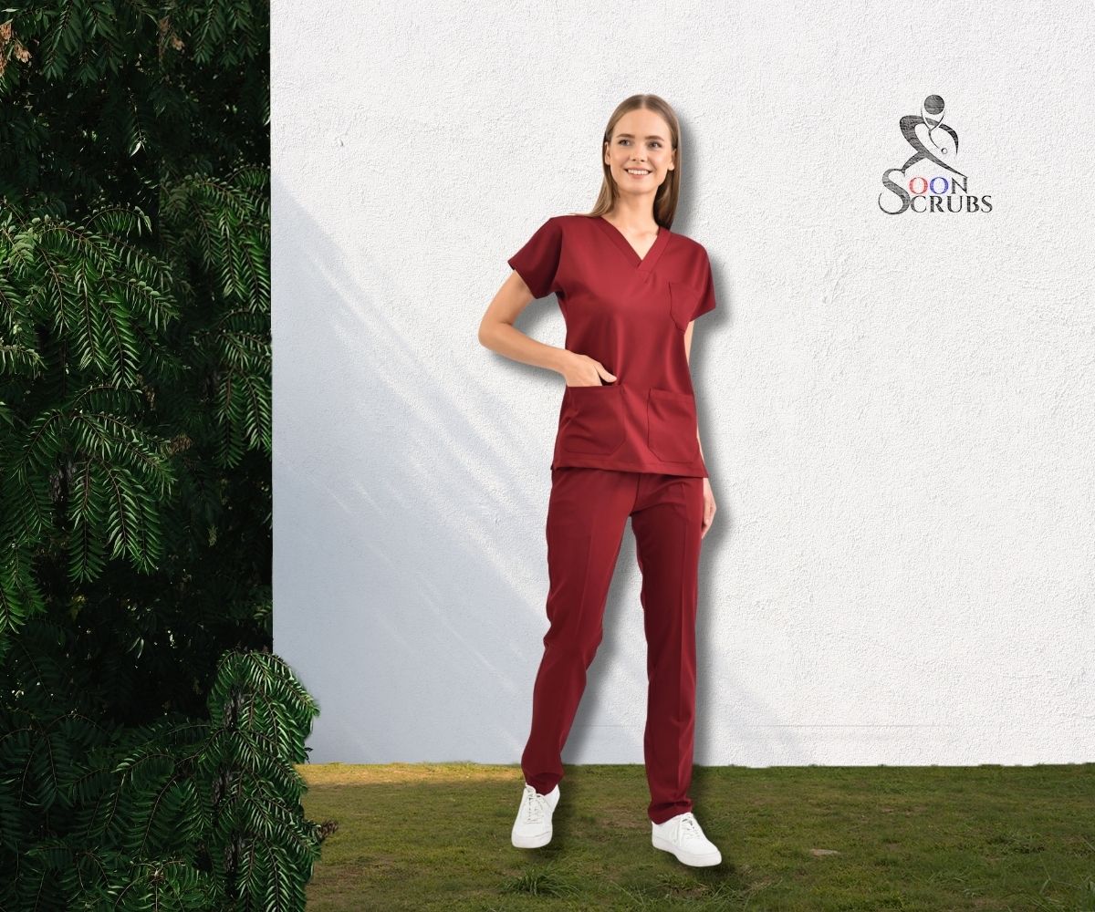 Likralı Viskon FLEX Yarasa Kol Bordo Üniforma Tek Alt