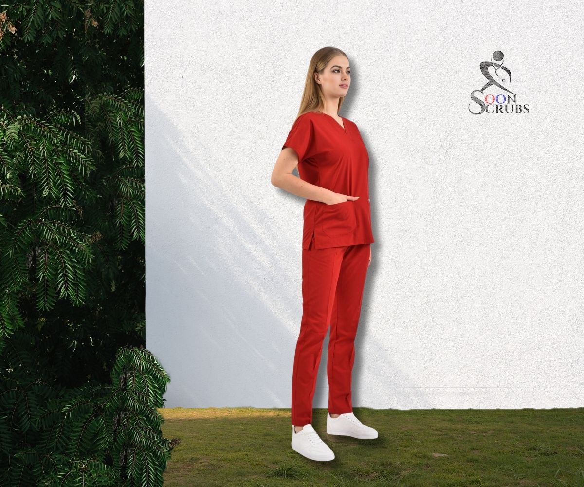 Likralı Viskon FLEX Yarasa Kol Kırmızı Üniforma Tek Alt