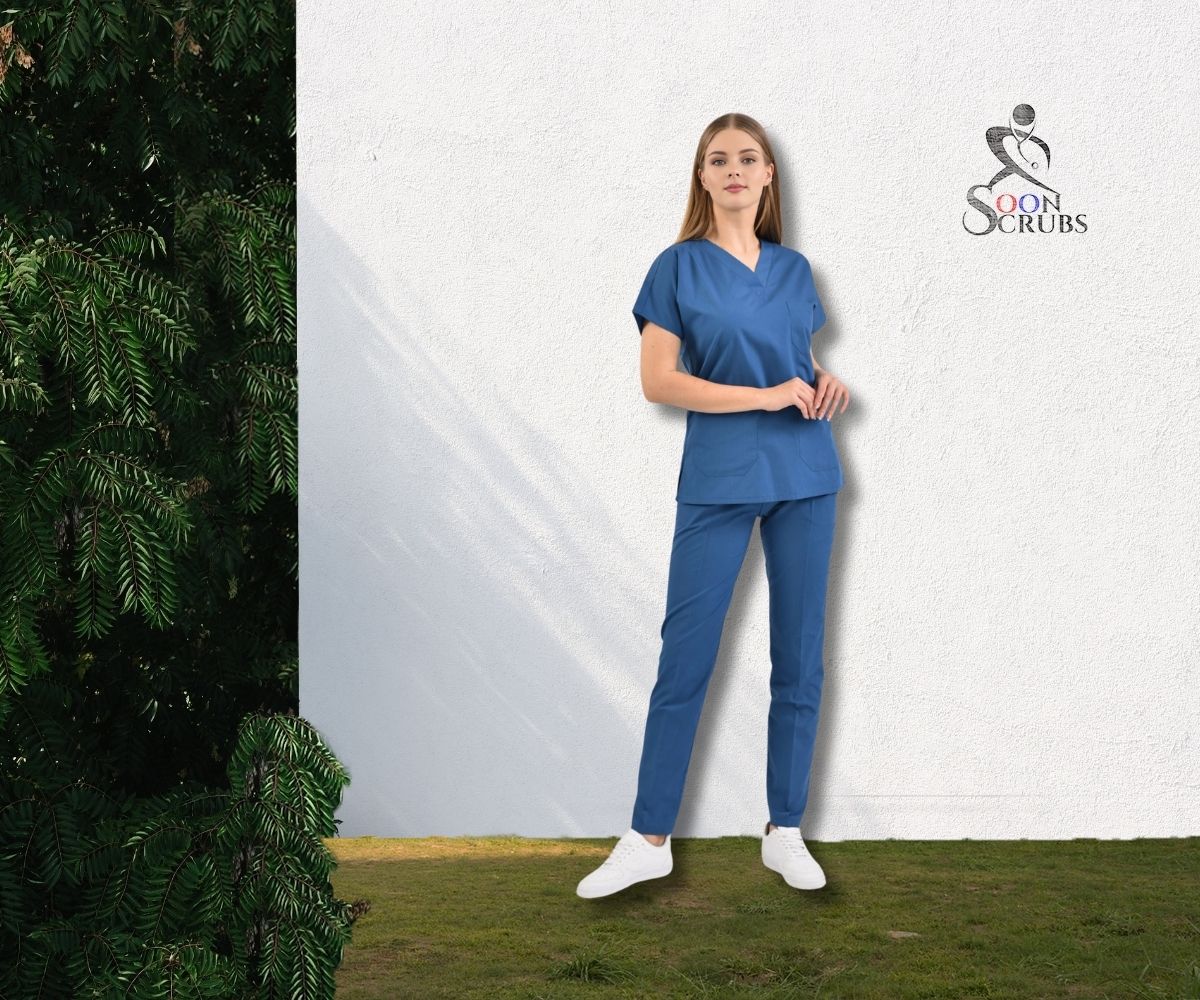 Likralı Viskon FLEX Yarasa Kol Indigo Mavi Üniforma Tek Alt