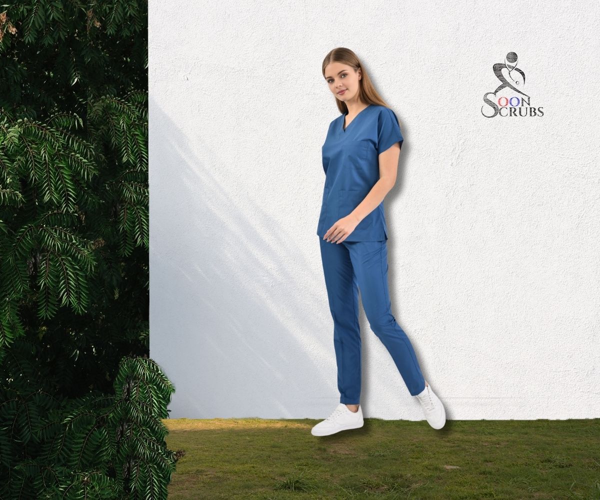 Likralı Viskon FLEX Yarasa Kol Indigo Mavi Üniforma Takım