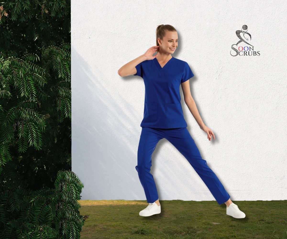 Likralı Viskon FLEX Yarasa Kol Saks Mavi Üniforma Tek Alt