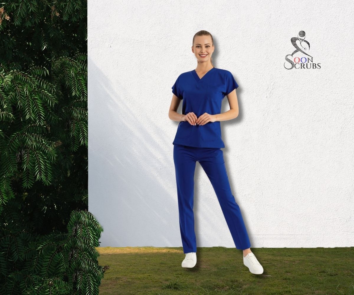 Likralı Viskon FLEX Yarasa Kol Saks Mavi Üniforma Takım