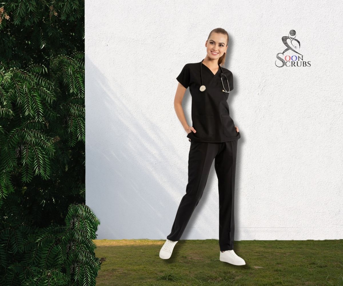 Likralı Viskon FLEX Yarasa Kol Siyah Üniforma Tek Alt