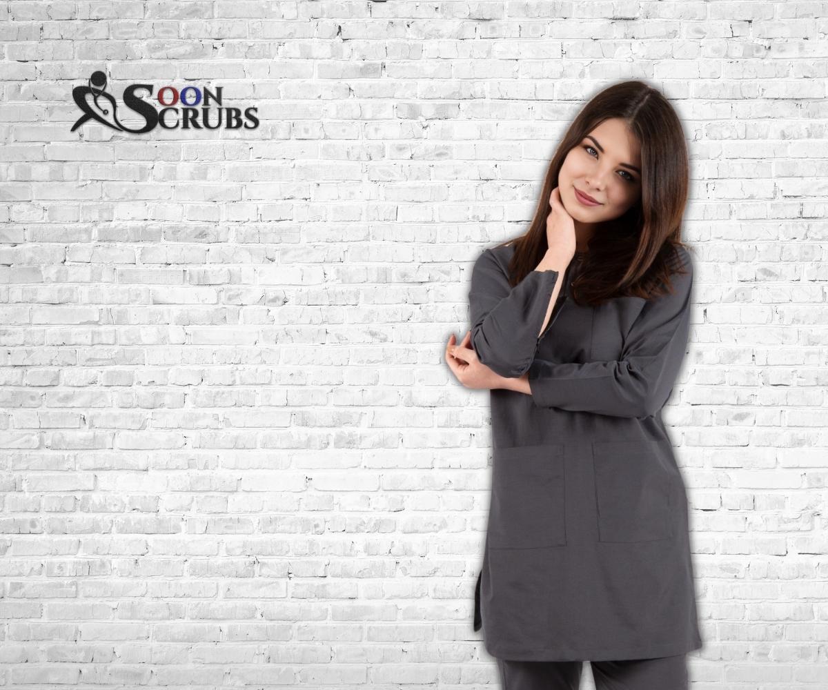 Çamaşır Suyundan Etkilenmeyen Hakim Yaka Tesettür Gri Üniforma Tek Üst