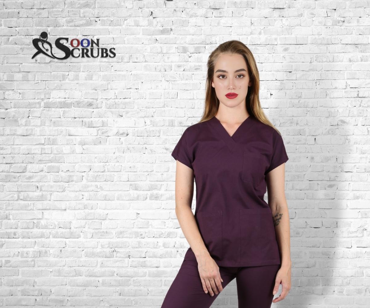 Likralı Viskon FLEX Yarasa Kol Mürdüm Üniforma Tek Üst